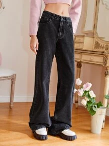 ROMWE Kawaii Crown Embroidery Jeans - Black - View 3