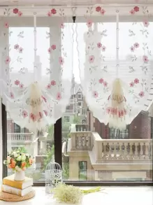 Floral Embroidery Single Panel Sheer Curtain - Multicolor - View 1
