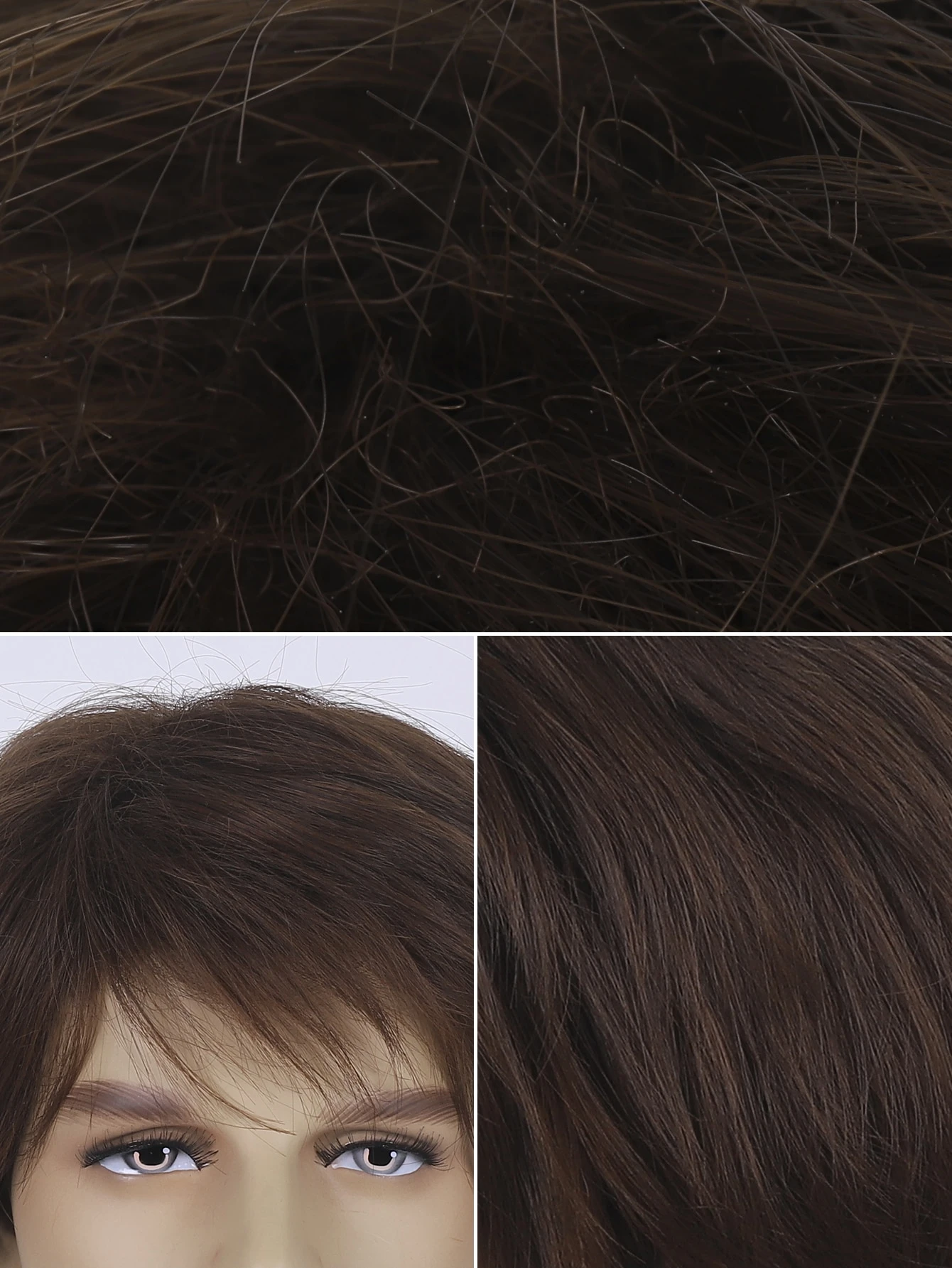 Miniatura 3 de Peluca sintética corto recto con tupe Marrón