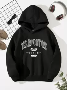 SHEIN Áo nỉ giữ nhiệt lót trong, in chữ, dành cho bé trai tuổi teen. - màu đen - Xem 1