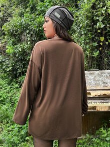 ROMWE PUNK Plus Butterfly And Letter Graphic Drop Shoulder Tee - Chocolate Brown - View 2