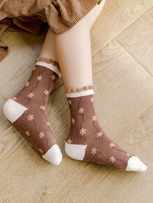 5雙小女童花卉圖案中筒襪 - 彩色 - 查看 3