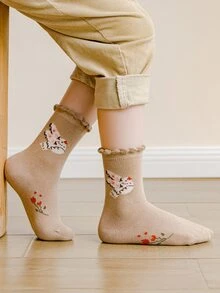 5雙小女童花卉圖案中筒襪 - 彩色 - 查看 4