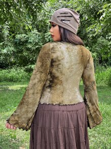 ROMWE PUNK 大碼花卉圖案紮染木耳邊荷葉袖T恤不附腰帶 - 彩色 - 查看 2