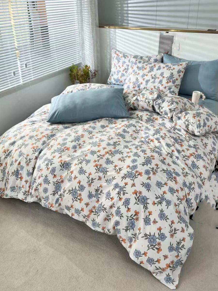 Floral Print Duvet Cover Set Without Filler - Multicolor - View 1