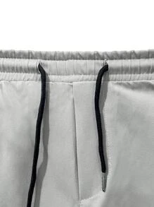 Manfinity Homme 男士翻盖口袋抽绳腰工装裤，男士工装裤，宽松工装裤，Manfinity 工装裤，男士工装裤 - 淺灰色 - 查看 5