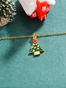 Collar con colgante Navidad con diamante de imitación árbol con pendientes largos - Multicolor - Ver 5