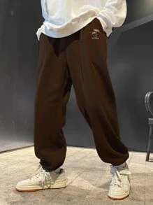 Manfinity Hypemode Men Tropical And Letter Graphic Joggers - Coffee Brown - View 3