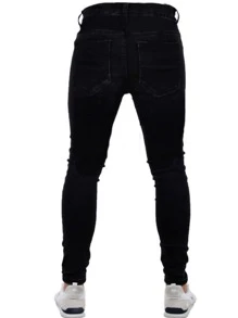 ROMWE MEN Men Cotton Ripped Jeans - Black - View 2