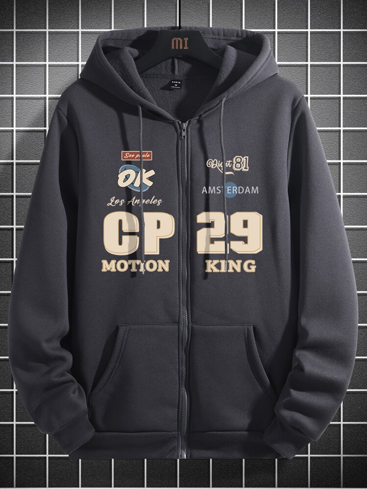 Manfinity Hypemode Homme Sweat-shirt à capuche thermique graphique de slogan zippé à cordon - Gris foncé - Voir 1