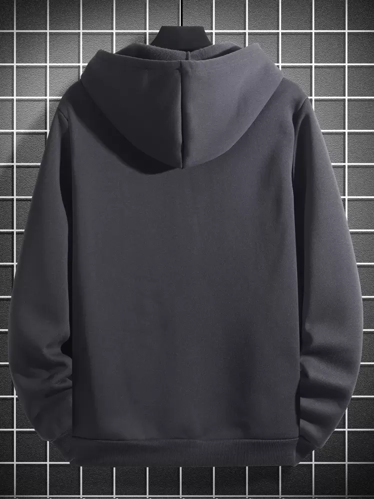 Manfinity Hypemode Homme Sweat-shirt à capuche thermique graphique de slogan zippé à cordon - Gris foncé - Voir 2