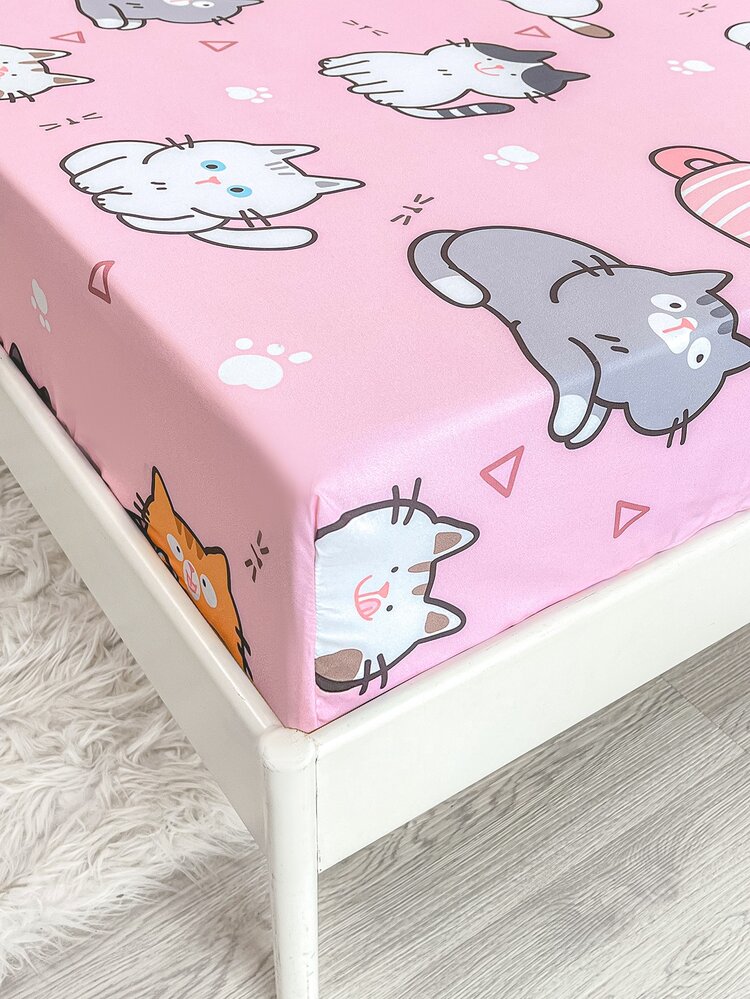 Cartoon Cat Pattern Fitted Sheet - Multicolor - View 5