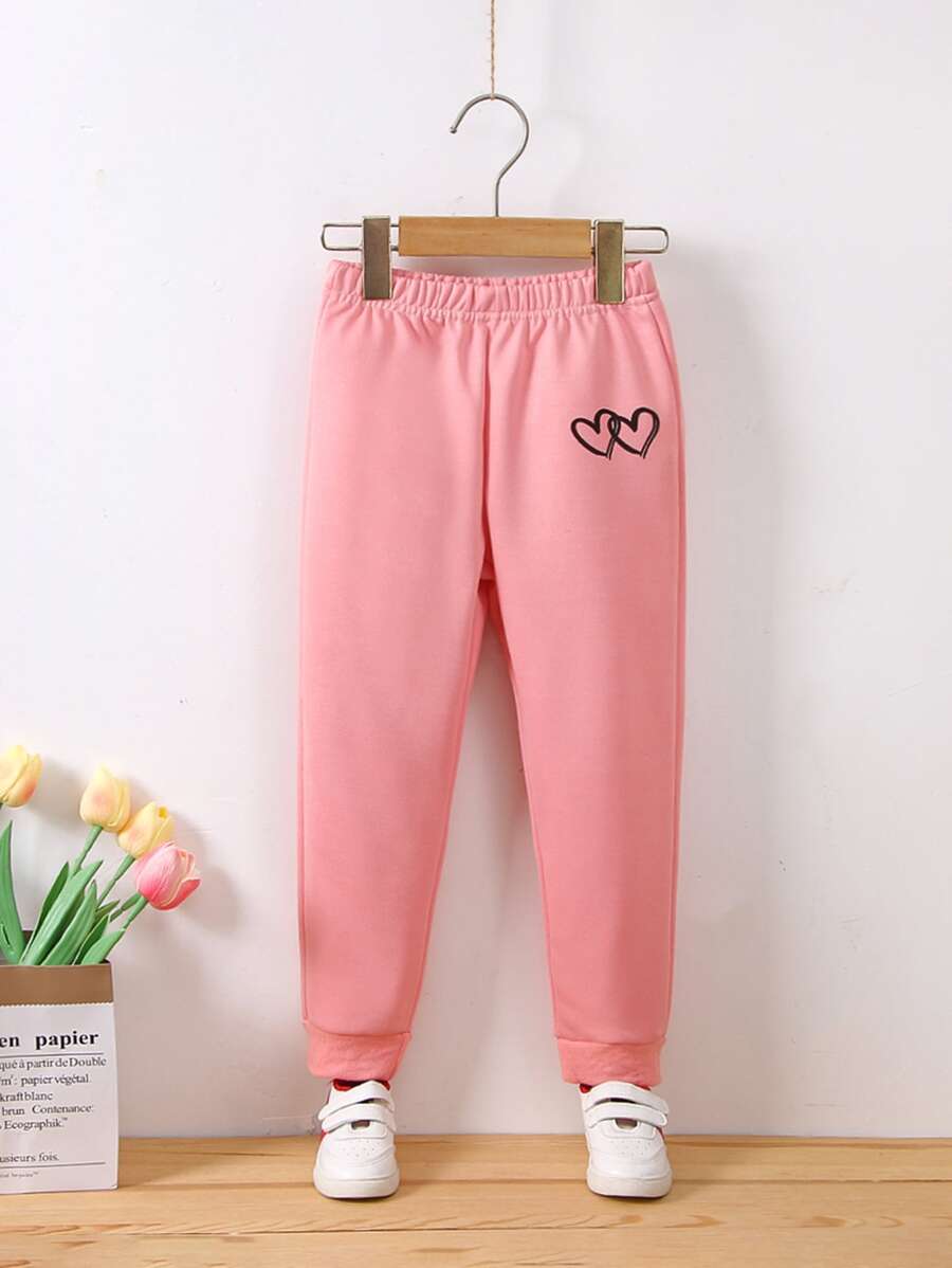 小女童愛心圖案衛褲 - 淺粉色 - 查看 1