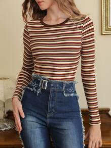 SHEIN MOD Áo thun nữ Sọc Giải trí - Nhiều màu - Xem 2