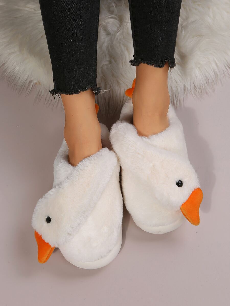 Cartoon Goose Design Fuzzy Novelty Slippers - Beige - View 1
