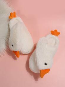 Cartoon Goose Design Fuzzy Novelty Slippers - Beige - View 3
