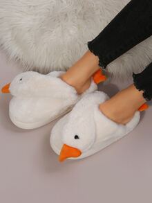 Cartoon Goose Design Fuzzy Novelty Slippers - Beige - View 5