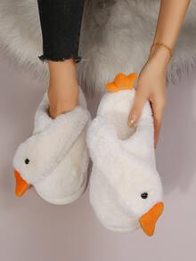 Cartoon Goose Design Fuzzy Novelty Slippers - Beige - View 6