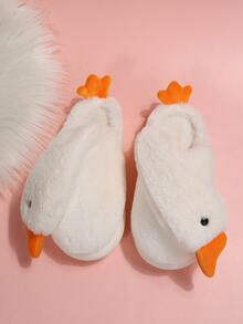 Cartoon Goose Design Fuzzy Novelty Slippers - Beige - View 7