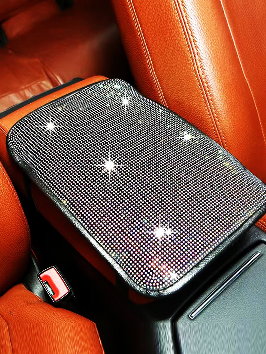 1 pieza Almohadilla de reposabrazos de coche con diseño de diamante de imitación