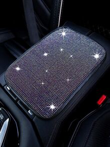 1 pieza Almohadilla de reposabrazos de coche con diseño de diamante de imitación
