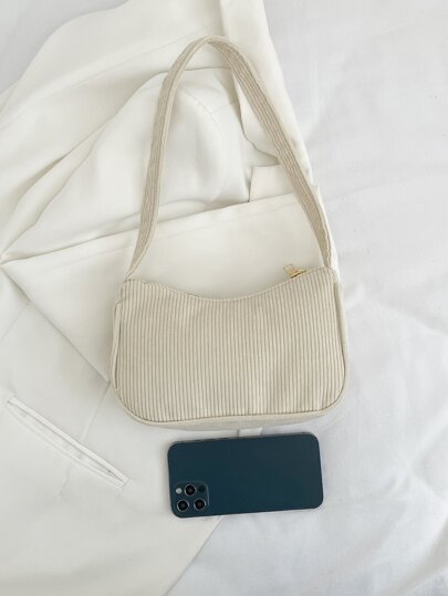 Bolso baguette minimalista cremallera de pana