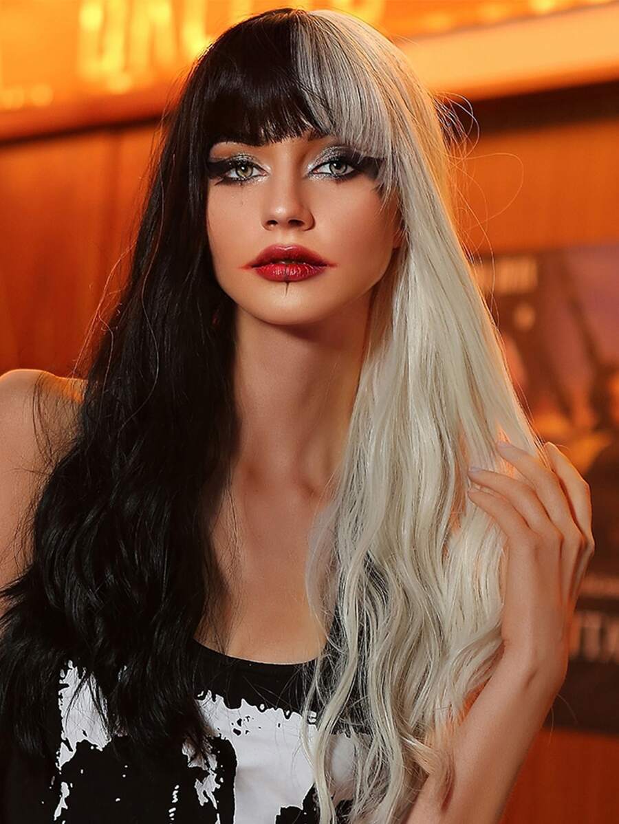 Long Body Wave Synthetic Wig With Bangs - Two-Tone - View 1