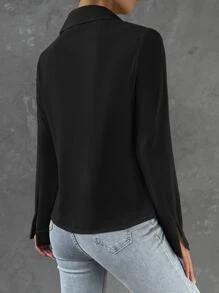 BizChic Chất rắn Xếp nếp Áo sơ mi Trang phục làm việc - màu đen - Xem 2