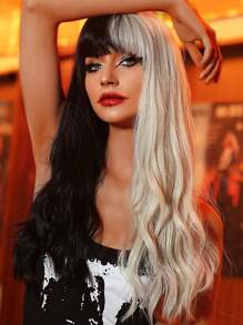Long Body Wave Synthetic Wig With Bangs - Two-Tone - View 6