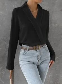 BizChic Chất rắn Xếp nếp Áo sơ mi Trang phục làm việc - màu đen - Xem 6