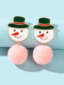 Snowman & Pompom Drop Earrings - Pink - View 1