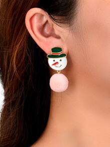 Snowman & Pompom Drop Earrings - Pink - View 2