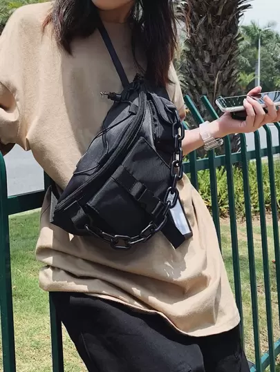 Minimalist Buckle & Chain Decor Waist Bag
