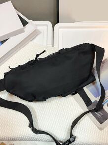 Minimalist Buckle & Chain Decor Waist Bag - Black - View 6