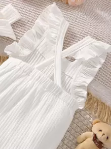 Baby Girl Ruffle Trim Romper & Headband - White - View 3