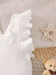 Baby Girl Ruffle Trim Romper & Headband - White - View 6