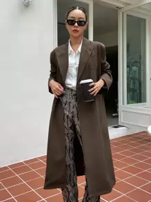 DAZY Double Breasted Lapel Neck Longline Coat,Fall Clothes Women Jacket - Chocolate Brown - View 8