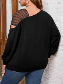 SHEIN LUNE Plus Contrast Mesh Drop Shoulder Sweatshirt - Black - View 2