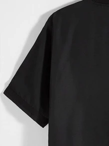 Aesthetic Post Lỏng lẻo phù hợp Nam Đồ họa Chữ cái Cổ Đứng Áo sơ mi & Eo dây rút Quần short ( Without Tee ) - màu đen - Xem 3