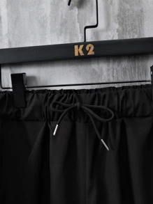 Aesthetic Post Lỏng lẻo phù hợp Nam Đồ họa Chữ cái Cổ Đứng Áo sơ mi & Eo dây rút Quần short ( Without Tee ) - màu đen - Xem 4