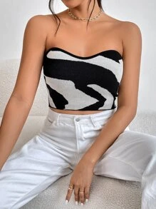 SHEIN Privé 雙色抹胸針織上衣 - 黑色 - 查看 2