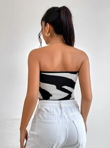 SHEIN Privé 雙色抹胸針織上衣 - 黑色 - 查看 3