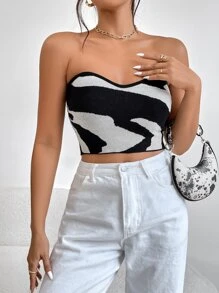 SHEIN Privé 雙色抹胸針織上衣 - 黑色 - 查看 1