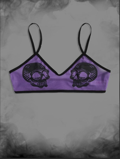 Goth Skull Print Mesh Bralette