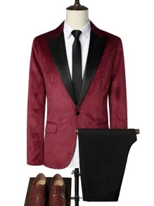 Manfinity AFTRDRK Men Lapel Neck Single Button Blazer & Suit Trousers - Multicolor - View 3