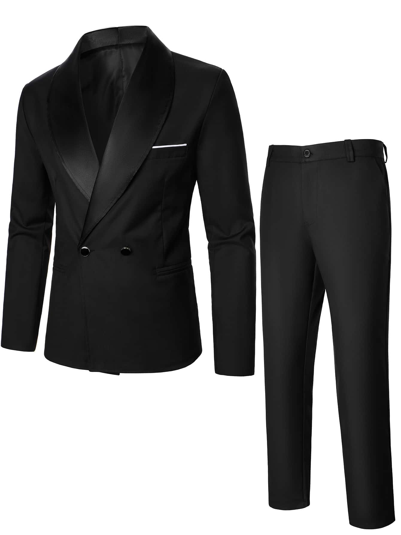 Manfinity Mode Men Shawl Collar Double Button Blazer & Suit Trousers - Black - View 1