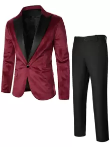 Manfinity AFTRDRK Men Lapel Neck Single Button Blazer & Suit Trousers - Multicolor - View 1
