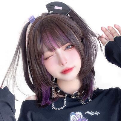 alicegarden 1 件合成耐热、直头、姬剪假发、多色假发、16 英寸长、全机器编织日常自然逼真假发圣诞装饰新年 Y2k 圣诞装饰礼物闪购派对闪购特价（不包括配饰）