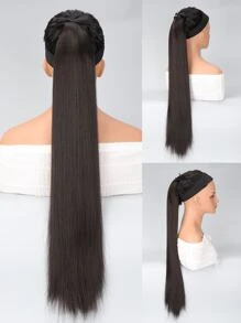 Natural Long Straight Synthetic Ponytail Hair Extension - Black - View 1