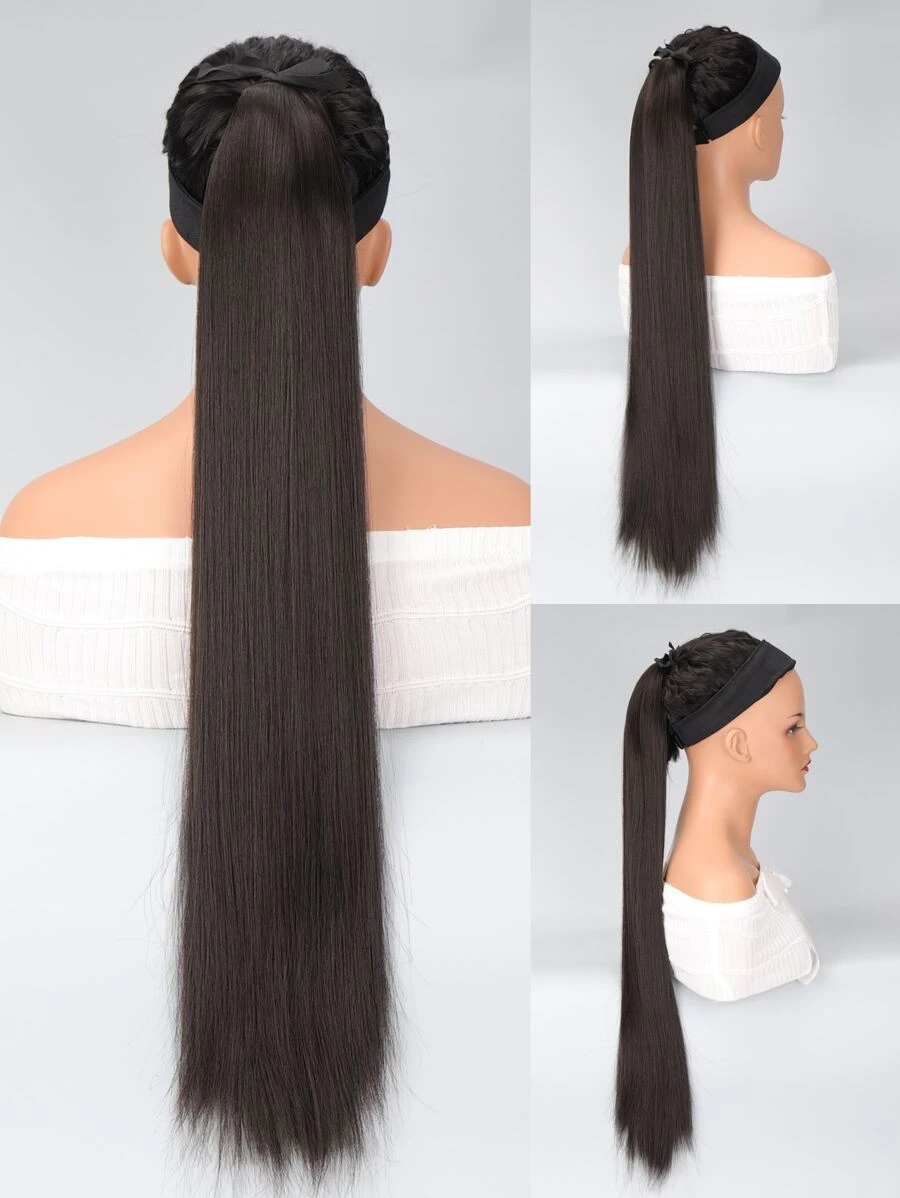Natural Long Straight Synthetic Ponytail Hair Extension - Black - View 1